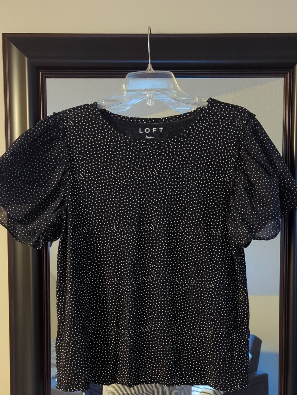 LOFT Black and White Linen Dot Puff Sleeve Blouse